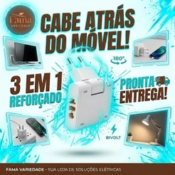 ADAPTADOR TOMADA BENJAMIN ARTICULADO GIRA 180º 3 EM 1 REFORÇADO