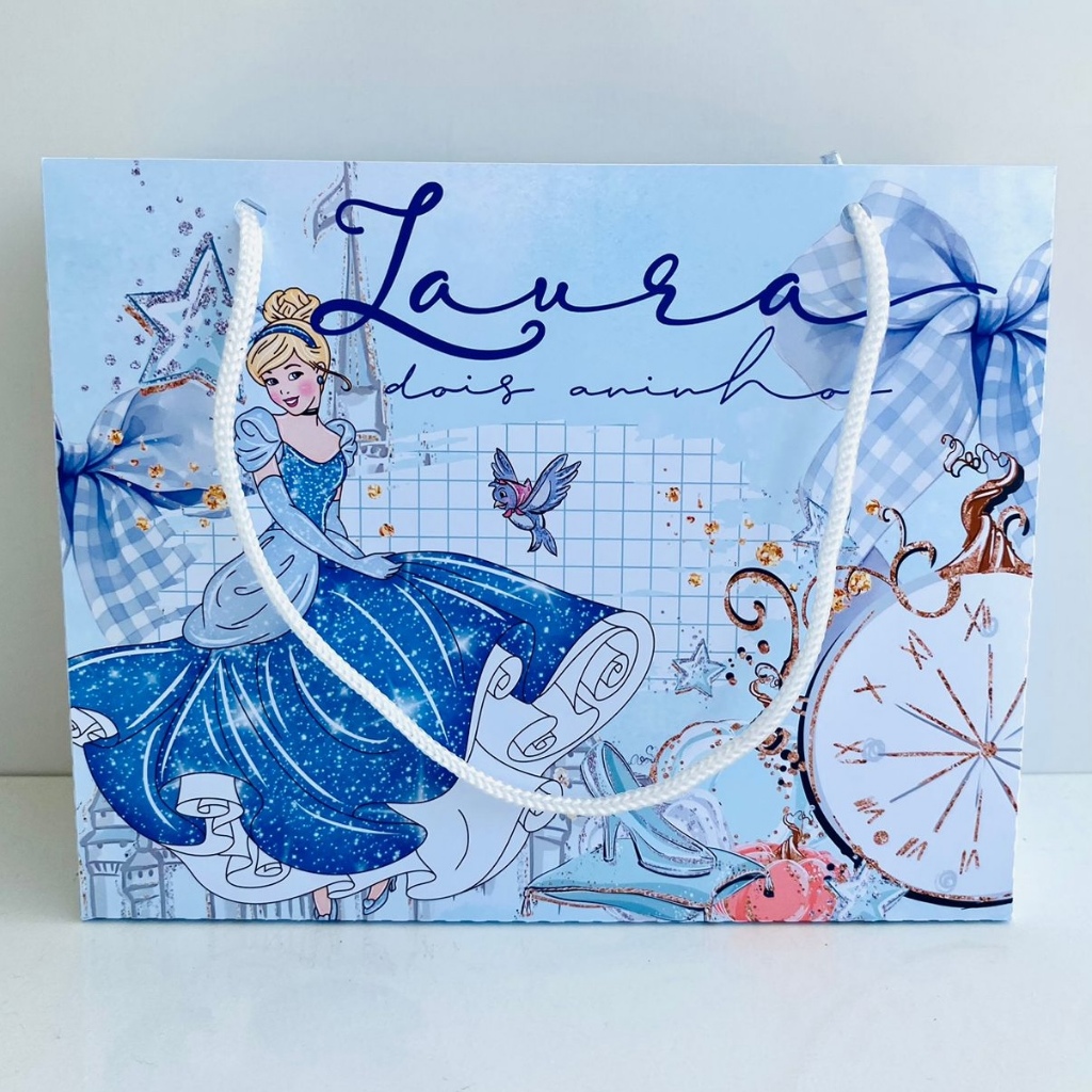 lembrancinhas Cinderela  Kit Sacolinhas Personalizadas 20 x 15 + Brindes