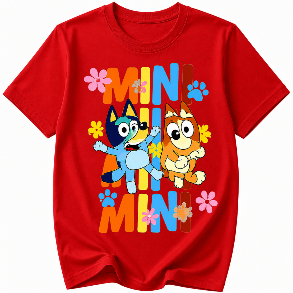 CAMISETA INFANTIL UNISEX DESENHOS PERSONAGENS DELICADA BLUEY E BINGO BLUSA MENINO MENINA CRIANÇA DIVERTIDA ESTAMPADA