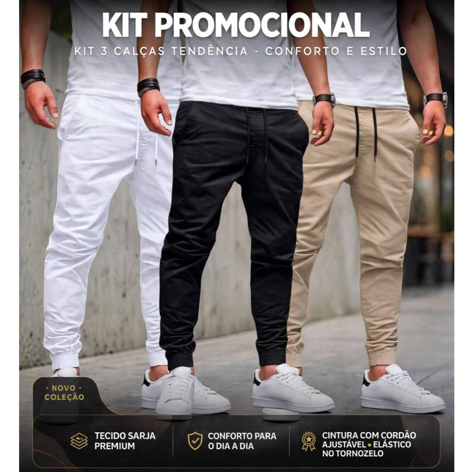Kit 3 Calças Jogger Masculina Com Punho Envio Imediato + Oferta