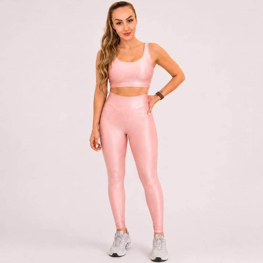 Conjunto Fitness Feminino Canelado Academia Top e Legging Esportivo Com Brilho — imagem 1