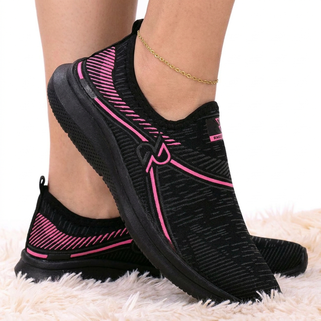 Tênis Feminino Meia Calce Fácil Slip On Leve Flexível Confortável Caminhada Academia Casual