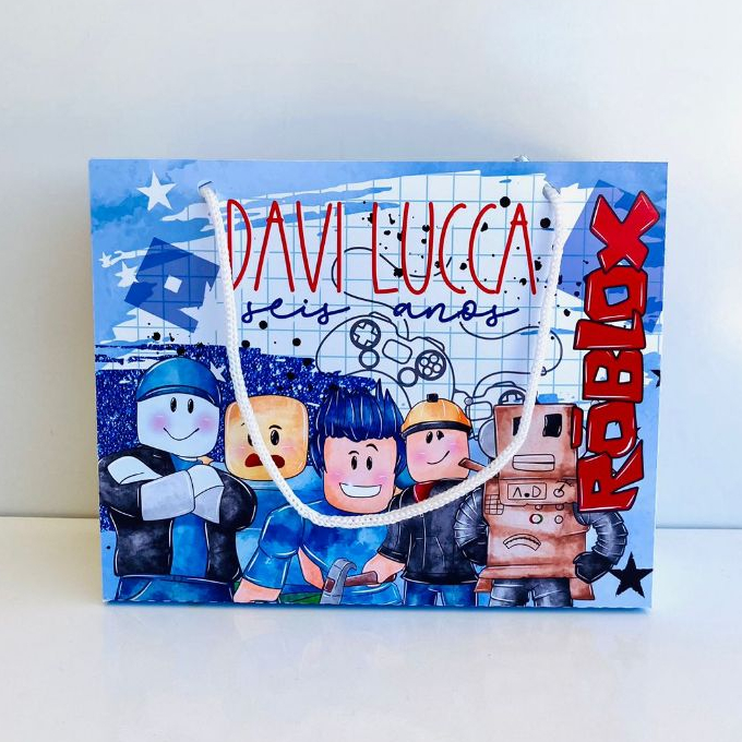 Kit Sacolinha Personalizada Roblox Lembrancinha Surpresa Festa Infantil Aniversário 20x15x6cm