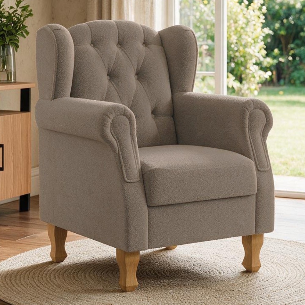 Poltrona Decorativa Para Sala de Estar Yara P02 Bouclê Bege - Lyam Decor