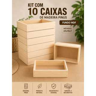kit 10 Caixote de Madeira 24X16X7 (P) Organizadora, cesta de presentes , artesanato, multiuso, fundo MDF )