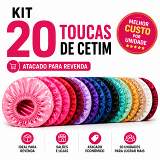 Kit 20 Toucas de Cetim Profissional Anti-Frizz Macia Qualidade Superior Mais Brilho Atacado Revenda