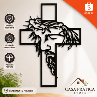 Quadro Religioso Jesus Cristo Vazado Preto 32cm Decoração Parede Sala Igreja Presente