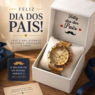 Presente do dia dos pais Relógios masculinos de aço inoxidável +caixa Dourado Prata feliz…