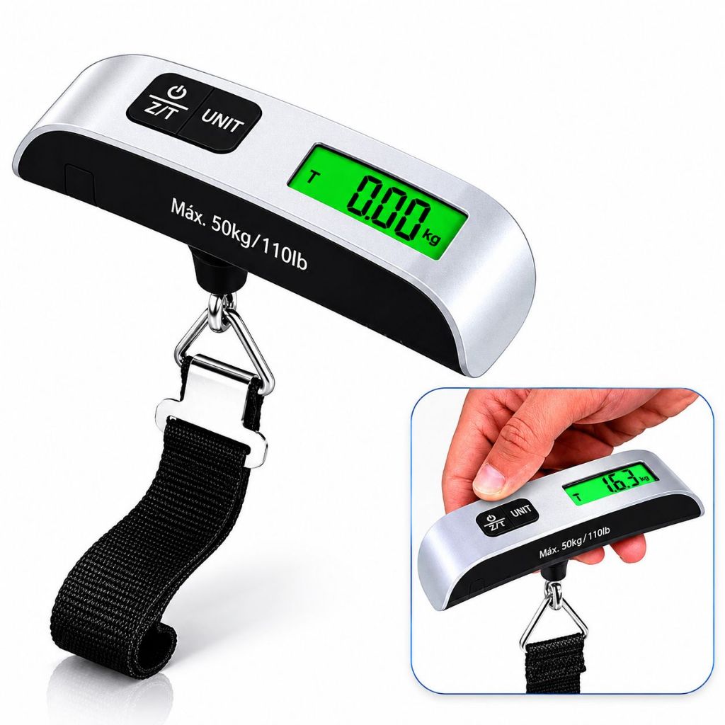 Balança Digital Eletrônica Alta Precisão Com Visor Lcd Até 50 Kg Suspensa Para Mala Bagagem Feira Mercado Encomendas Etc