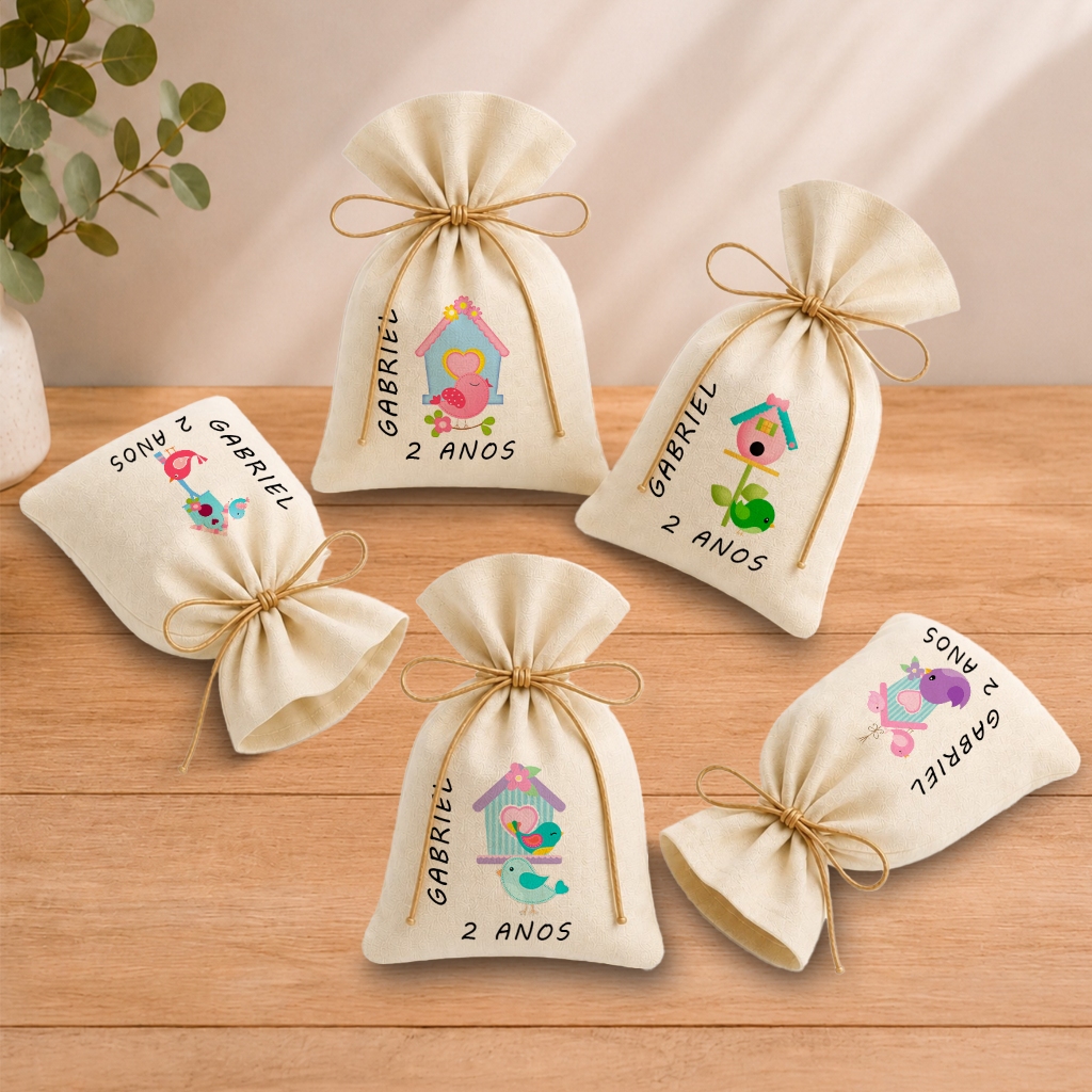 Kit 20 Saquinhos Lembrancinha Personalizada Festa Infantil Aniversário Jardim Encantando Passarinhos 11x17