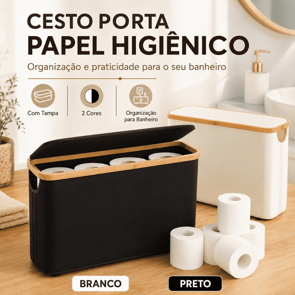 Suporte Cesto De Papel Higiênico De Bambu Com Tampa Para Armazenamento De Armário De Banheiro