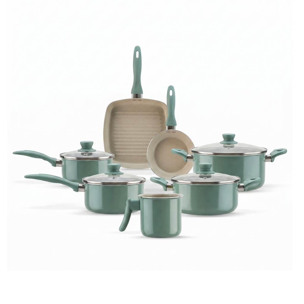 Jogo de Panelas Brinox Antiaderente Ceramic Life Easy 7 Peças Verde Jade
