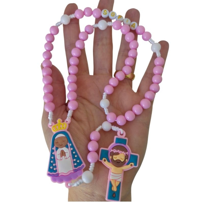 Terço Infantil Personalizado com Nome | Nossa Senhora Aparecida Menina