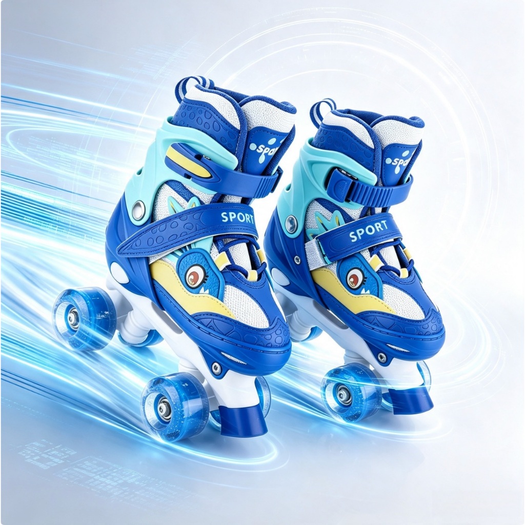 Patins Dinossauro Azul Para Meninos De 4 Rodas Com Led Patins Quad Infantil Preto Ajustavel Promocao