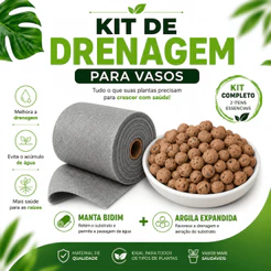 Kit Drenagem Perfeita para Plantas | Manta Bidim + Argila Expandida para Vasos e Jardins