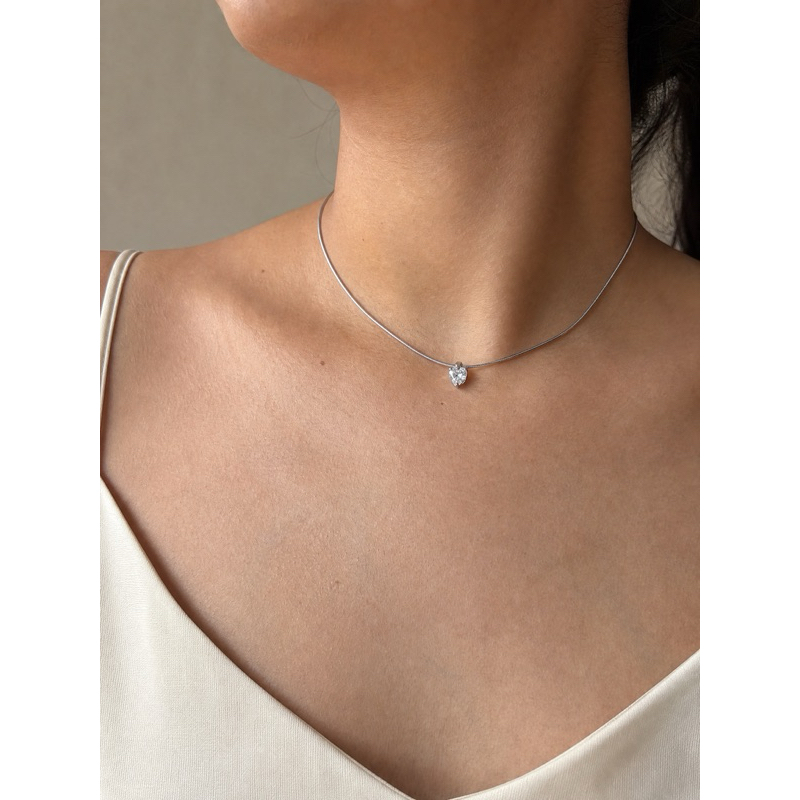 Colar Feminino Aço Inoxidável 304 Coração Ponto de Luz Zircônia Cúbica Cobra Rabo de Rato Antialérgico Não Escurece