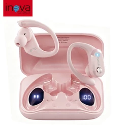 Inova Fone de ouvido Sem Fio Bluetooth Esportivo Design Pendurado Na Orelha Ergonômico Longa Espera Redução Ruído Rosa