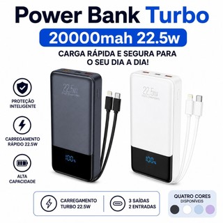 Carregador Portátil Power Bank Turbo 20000mAh 22.5W Premium iPhone Samsung Xiaomi