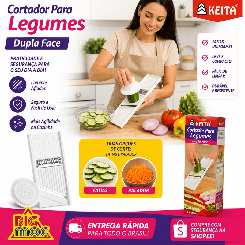 Fatiador de Legumes Manual com Lâminas em Inox – Corte Rápido, Fino e Seguro!