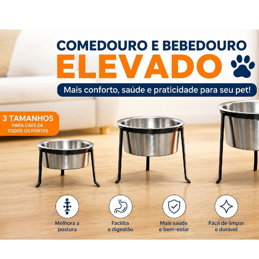 Comedouro Elevado para Cachorro e Gato em Aluminio Premium  Antiformiga - Pequeno Médio Grande - Tigela Suspensa Pet
