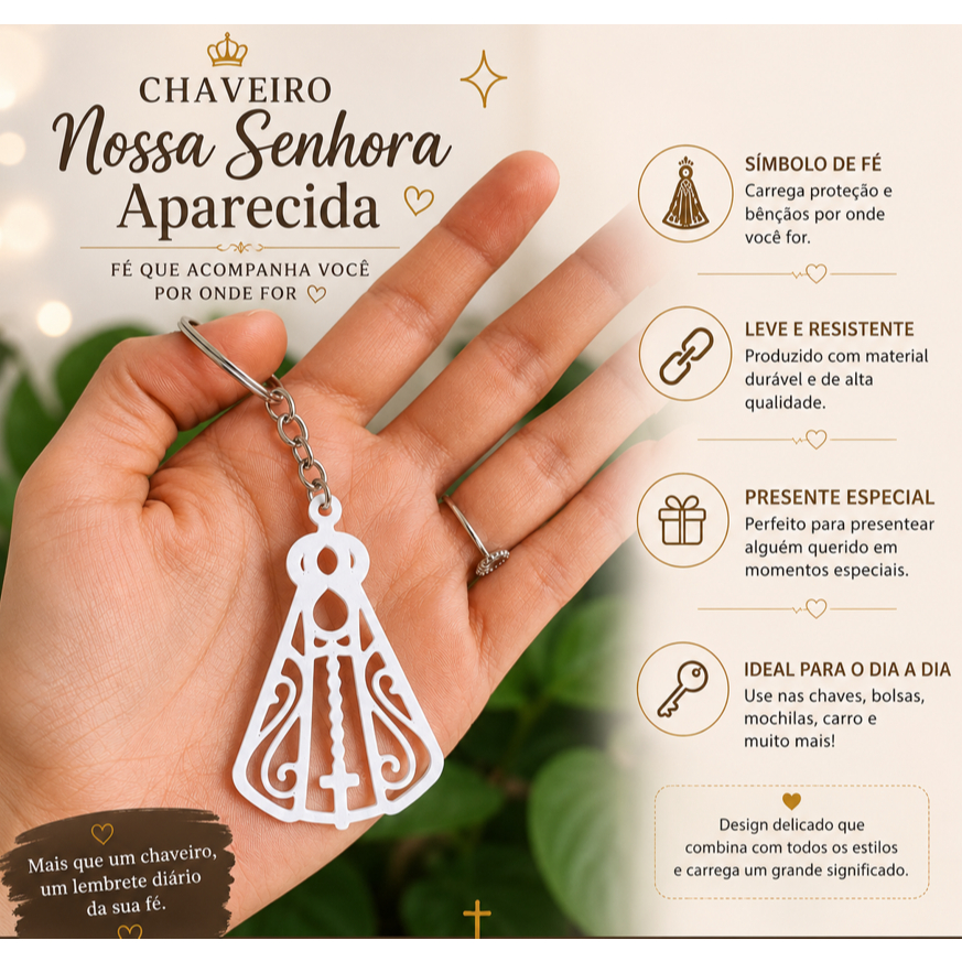Chaveiro Nossa Senhora Aparecida Religioso Católico Fé Proteção Presente Devocional
