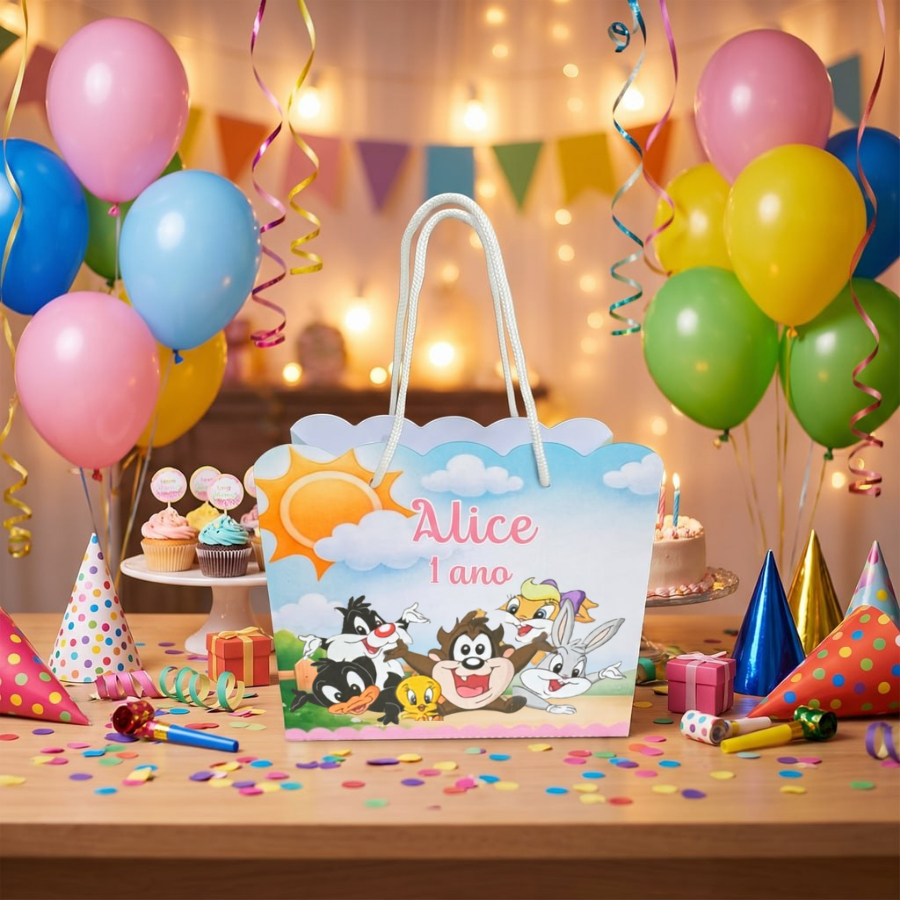 Sacolinha Personalizada Baby Looney Tunes Festa Infantil Criança Surpresa Pegue E Monte