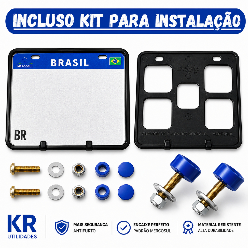Suporte de Placa de Moto + Parafusos de Instalação e Lacre Antifurto – Traseiro Universal