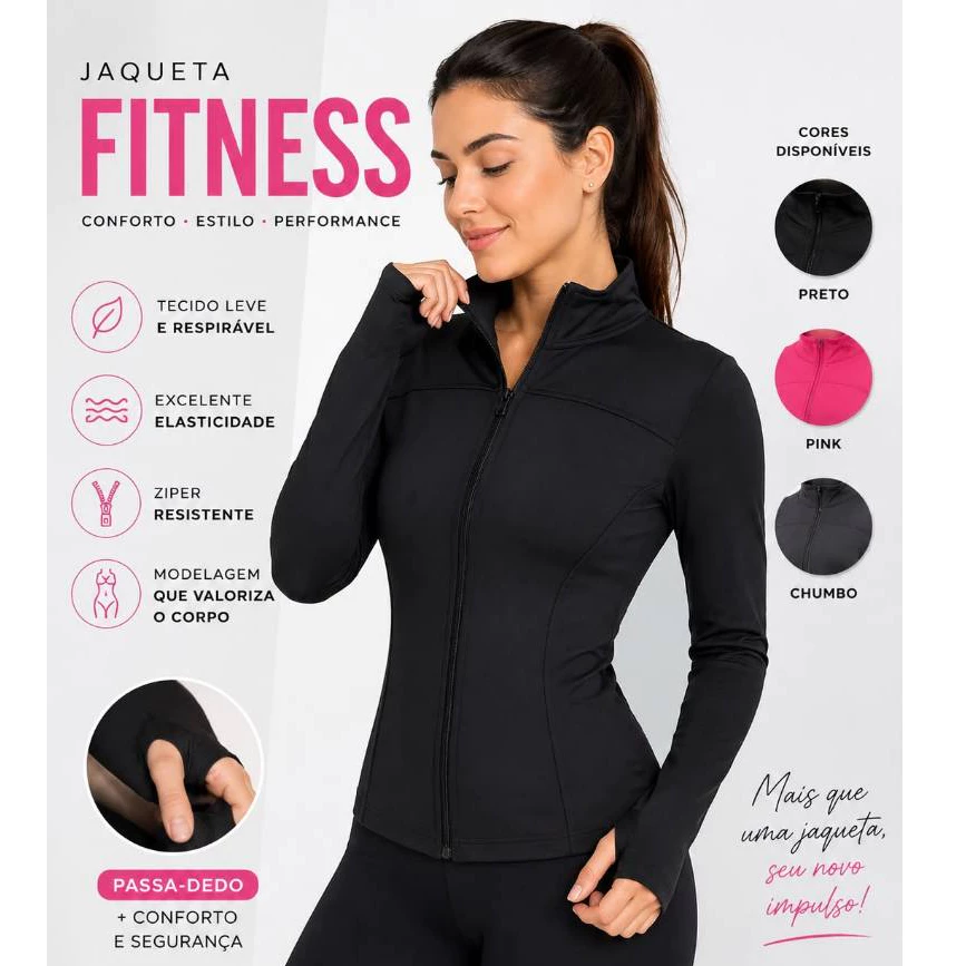 Jaqueta Feminina varias cores Academia Manga Longa com Zíper casaco frio treino UV fitness — imagem 1