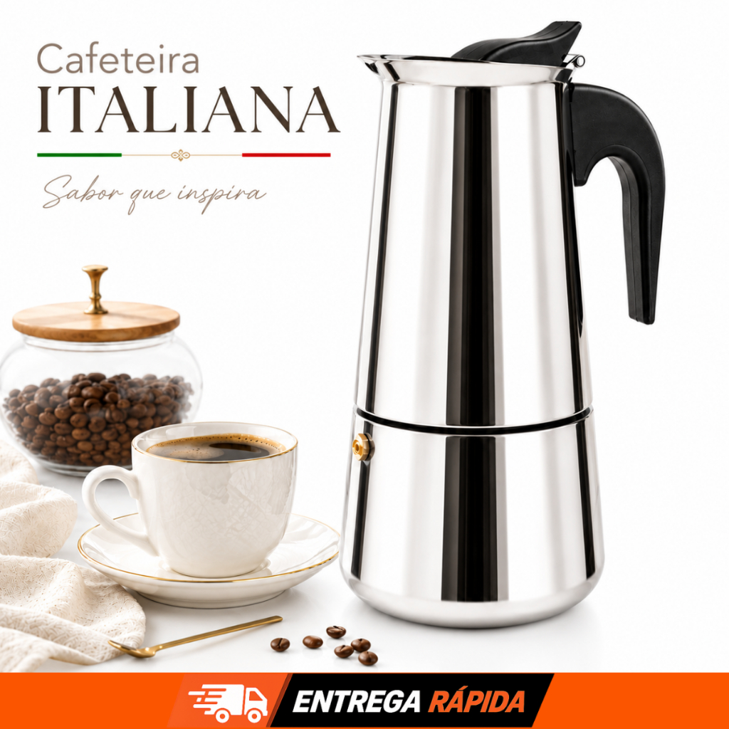 Imagem Cafeteira Italiana Inox 450ml até 9 Xícaras Moka Café Expresso Aço Inoxidável Premium para Fogão Indução Profissional