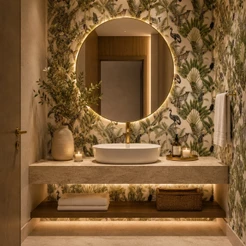 Papel de Parede Botânico Tropical Garças e Folhagens Lavável Decoração Sala Quarto 5 Metros