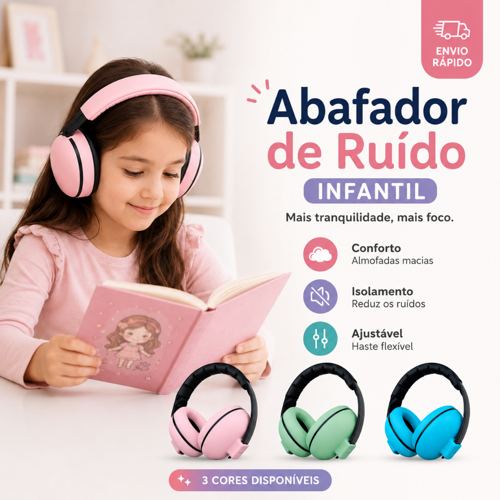 Imagem Protetor Auricular Infantil Abafador de Ruído para Autismo TDAH Sensorial Ajustável Confortável Uso Escolar