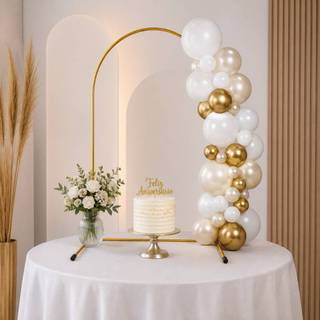 Mini Arco Romano de Mesa 47x32 cm Dourado para Decoração de Festa | Suporte para Bexigas e Balões | Aniversário, Chá Rev