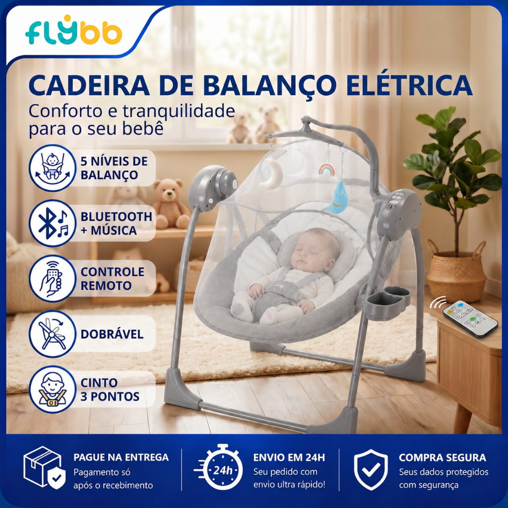 Flybb Cadeira de Balanço Elétrica para Bebê - Cadeira de Descanso Vibratória Infantil
