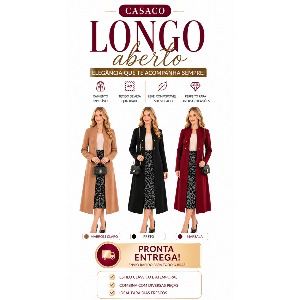 CASACO SOBRE TUDO FEMININO PRETO CASAQUINHO ABERTO SOBRETUDO PLUS SIZE BOTÕES