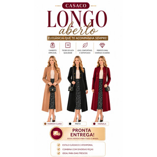 CASACO SOBRE TUDO FEMININO PRETO CASAQUINHO ABERTO SOBRETUDO PLUS SIZE BOTÕES