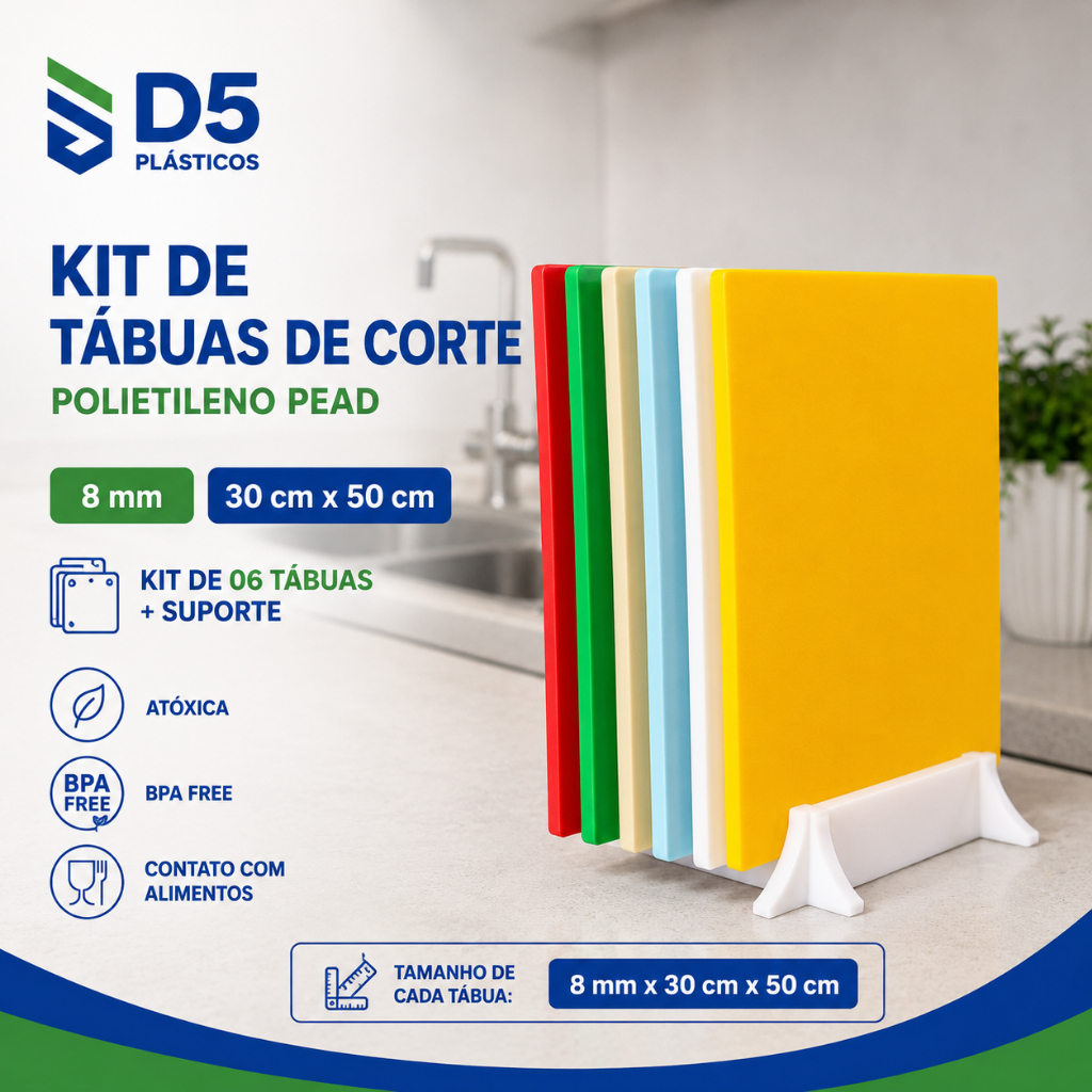 Kit 06 Tábuas De Carne Polietileno Com Suporte 8mm x 30cm x 50cm P/ Cozinha Profissional Anvisa Açougue Restaurante