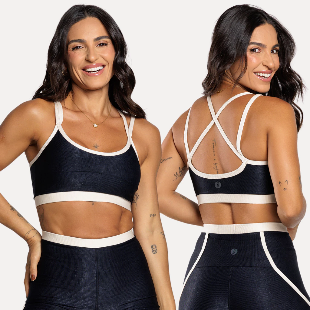 Top Fitness Feminino Bicolor Micro Canelado Alças Cruzadas Alta Compressão Academia Wonder Sophia — imagem 1