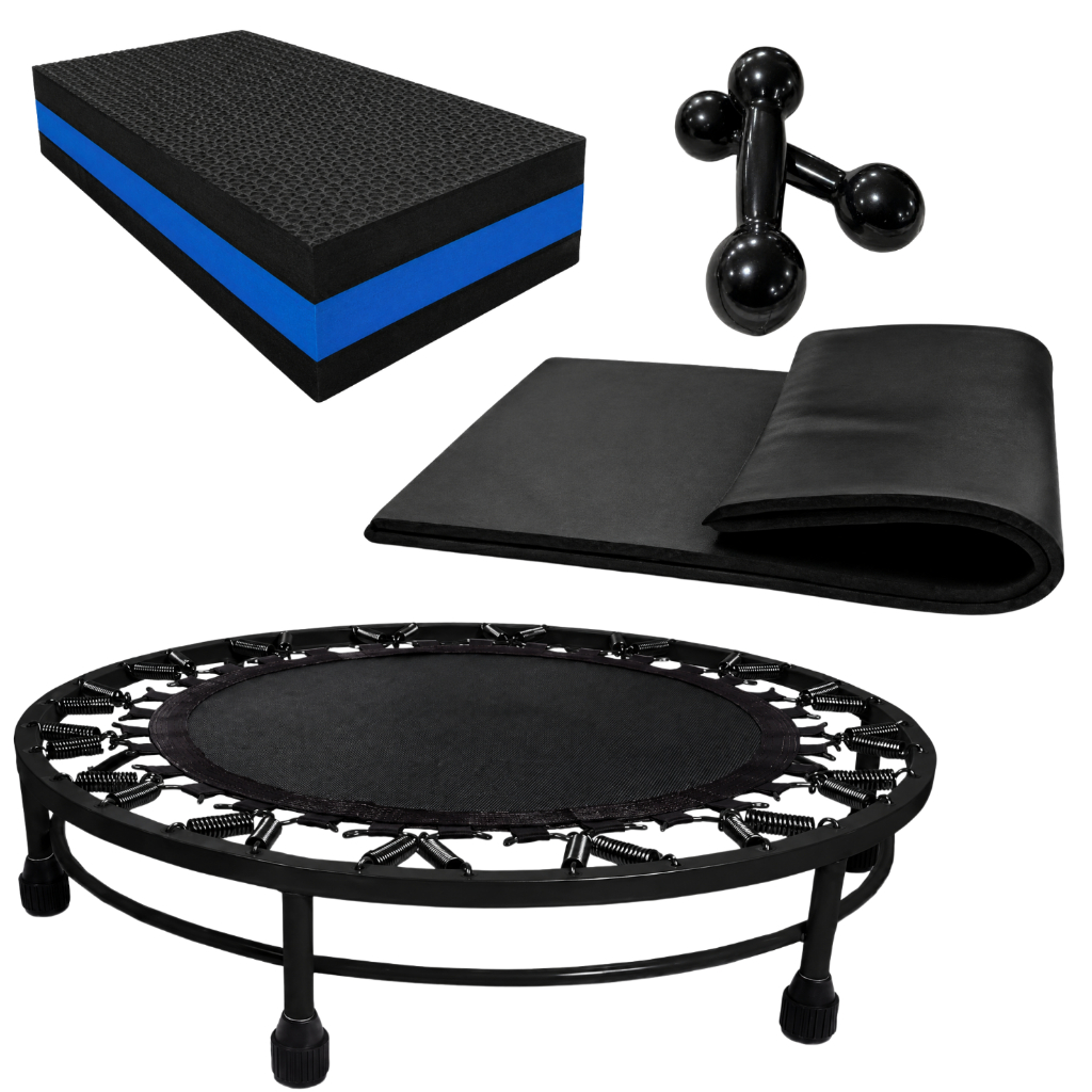 Kit Funcional Mini Jump + Colchonete + Peso 1kg + Caneleira 4kg + Step | Academia em Casa Emborrachado