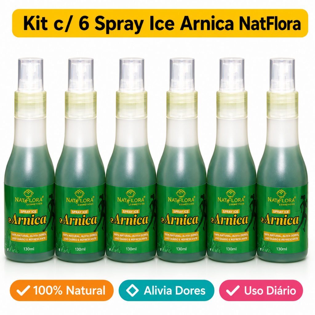 Kit 6 Unidades Spray Ice Arnica Natyflora – Alívio Imediato das dores, Quente e Gelado, 100% Natural