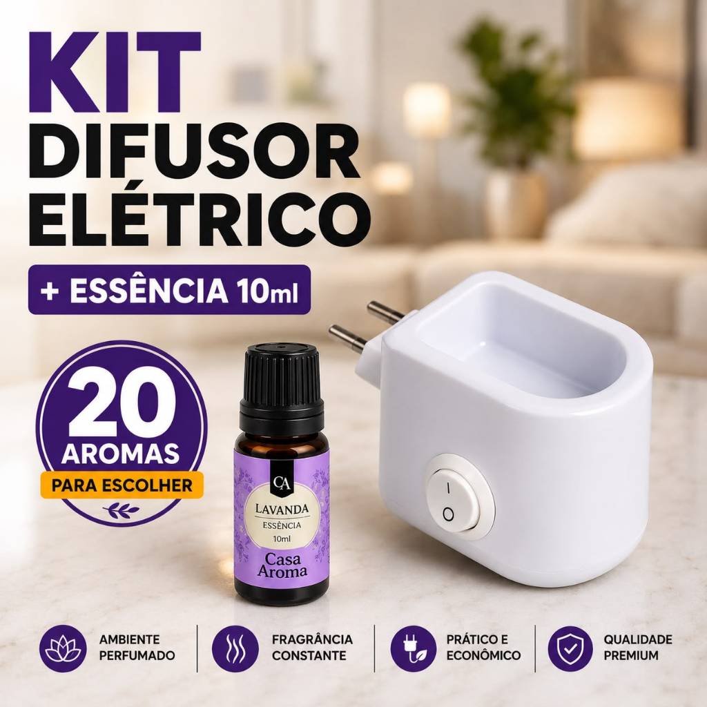 Imagem Combo Essência Super Concentrada 10 ml + 1 Difusor Elétrico de Tomada Aromatizador