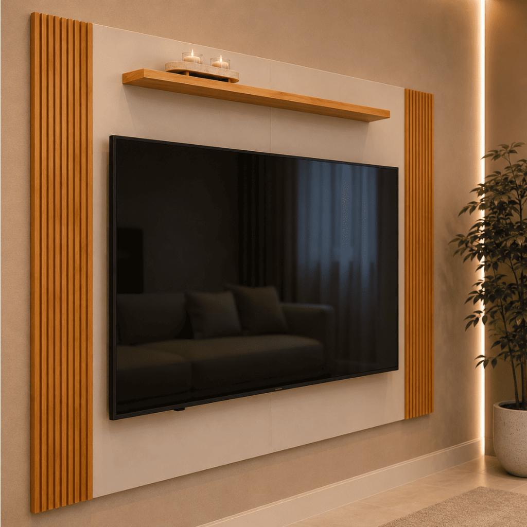 Painel Tv até 60 Polegadas Home Theater Suspenso Ripado Canelado Prateleira Suporte Cedro Casa Dee