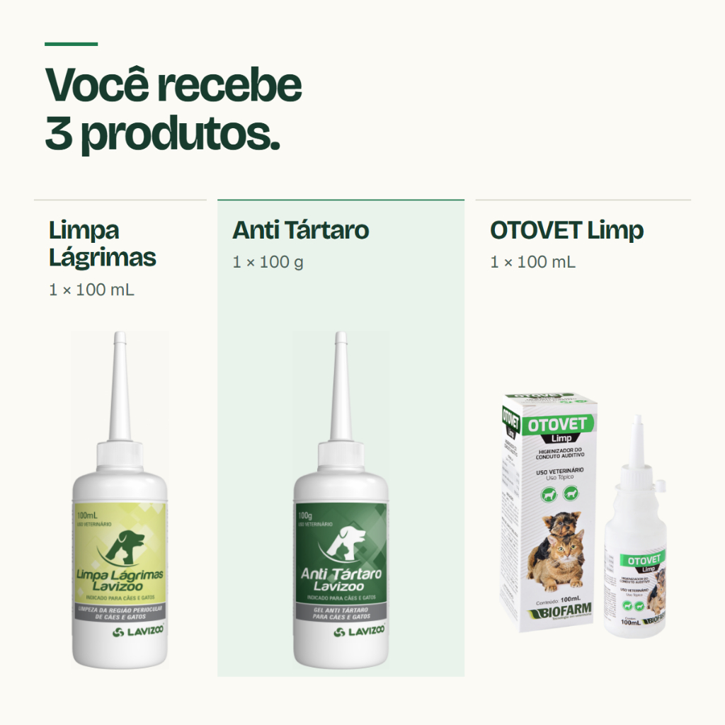 Kit Limpa Olhos Ouvidos e Dentes Lavizoo + Otovet Cães e Gatos - Envio Imediato