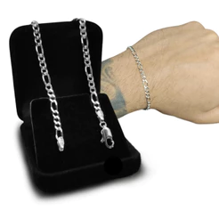 Pulseira 3MM Grumet Elo 3x1 Prata 925 Original Escama de Peixe Fina 21cm Masculina