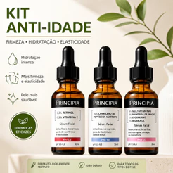 Kit Skincare Facial 3 Séruns – Retinol + Peptídeos + Multivitaminas para Cuidado da Pele Madura e Hidratação Intensa