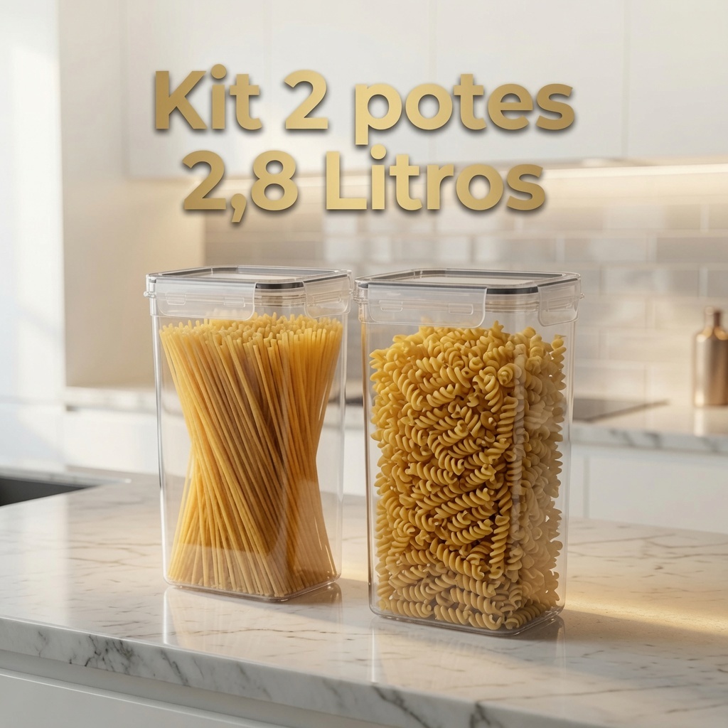 Conjunto 2 Potes Hermético 2,8 L Porta Mantimento Arroz Transparente