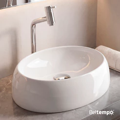 Cuba Pia de Apoio Sobrepor Oval 39x29 Branca Banheiro Lavabo Beltempo BT-2102