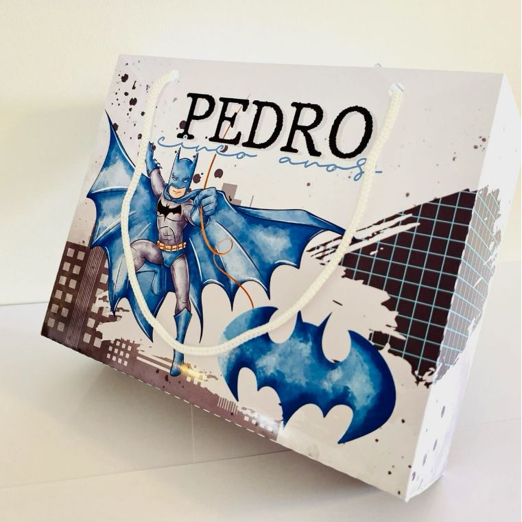 Sacolinha Personalizada Batman Infantil | Lembrancinha Luxo Festa Herói | Bolsinha Surpresa Personalizada com Nome
