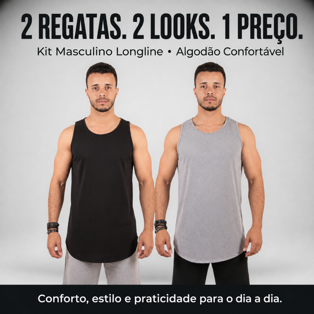 Kit 2 Camiseta Camisa Regata Masculina Longline Lisa Blusa Academia Fitness Treino Esportiva