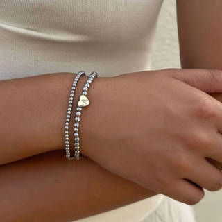 Pulseira Esferas com Inicial Banhado a Ródio Aço inox