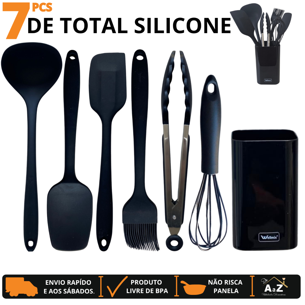 KIT UTENSÍLIOS DE COZINHA 7 PEÇAS EM SILICONE